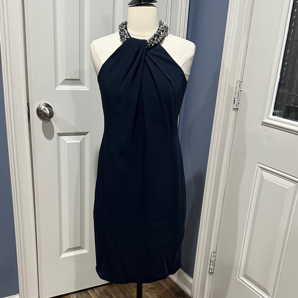 Carmen Marc Valvo Strapless Midnight Blue Dress